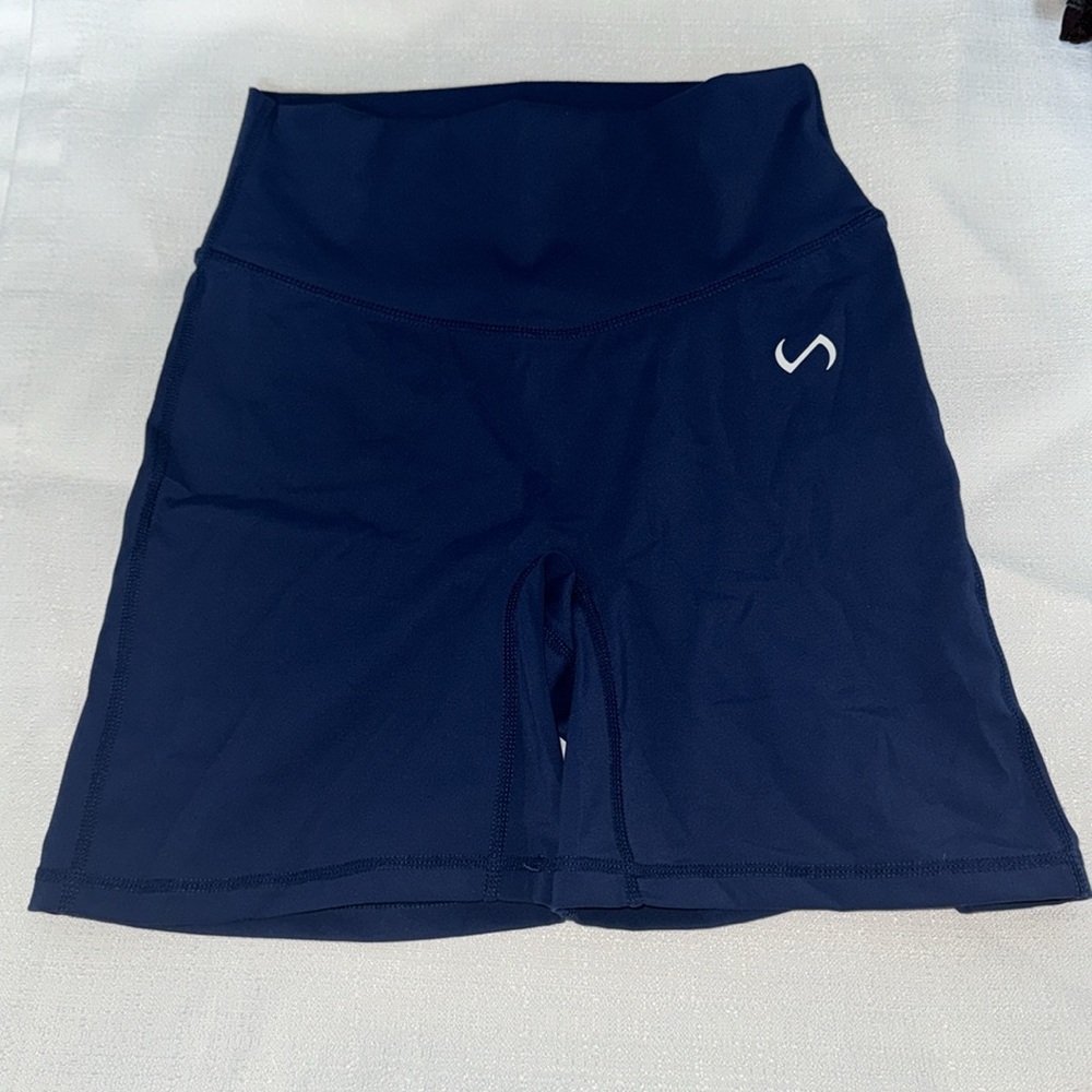 LF Navy Blue High-Rise Bike Shorts Stretchy Fit